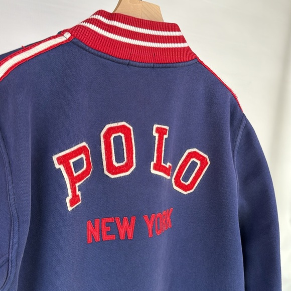 Polo by Ralph Lauren Embroidered Varsity Bomber Jacket - XL - Navy Blue & Red - Picture 4 of 9